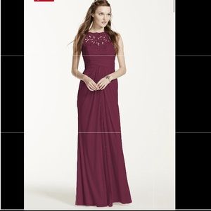 David’s Bridal Wine Size 0 Long Mesh Dress W Lace
